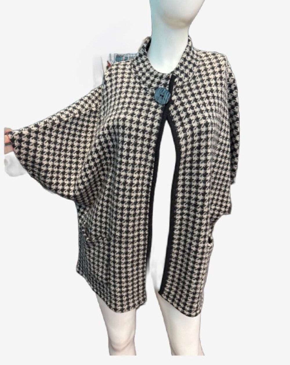 Tally Ho Black and White Houndstooth Wool Cape Women’s Size Large